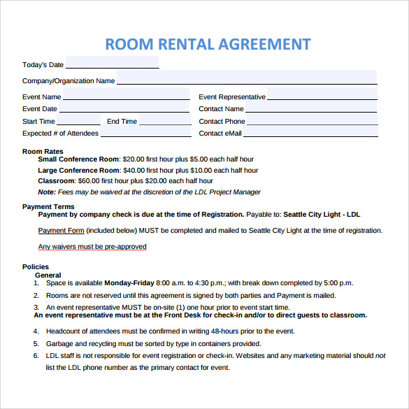 9+ Sample Room Rental Agreements Sample Templates