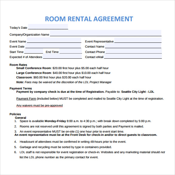 free 9 sample room rental agreement templates in ms word