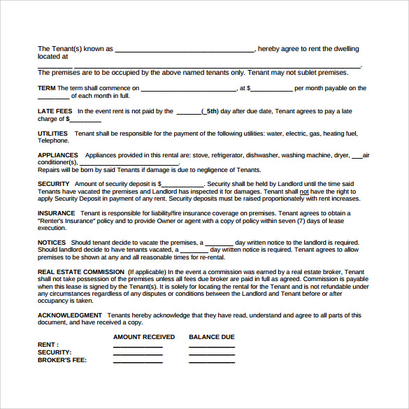 blank lease agreement example