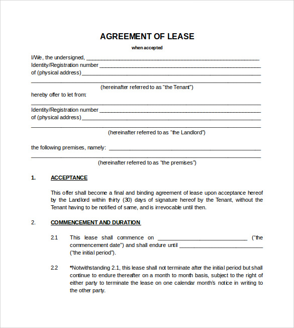 FREE 6 Sample Blank Lease Agreements In PDF MS Word