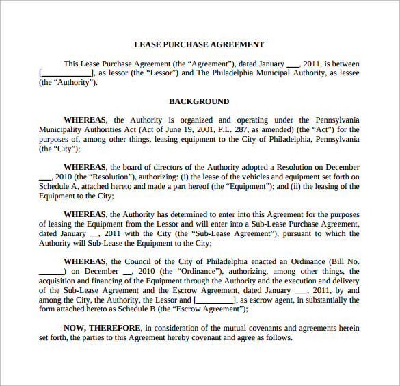 Printable Lease Purchase Agreement