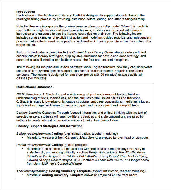 grade template 9 plan business Plans 9 Sample Lesson  Templates  Sample  School High