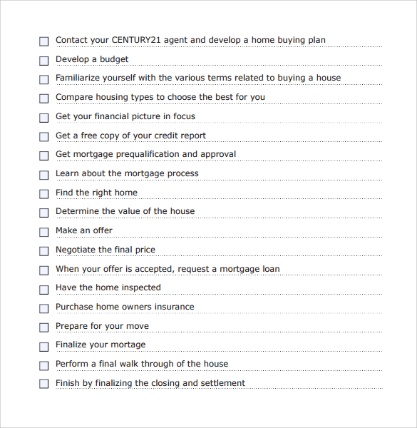 sample home buying checklist 