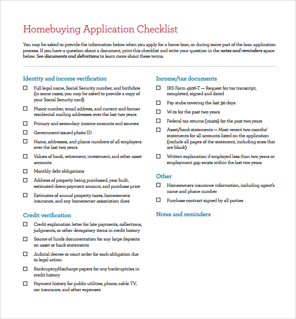 home buying application checklist1