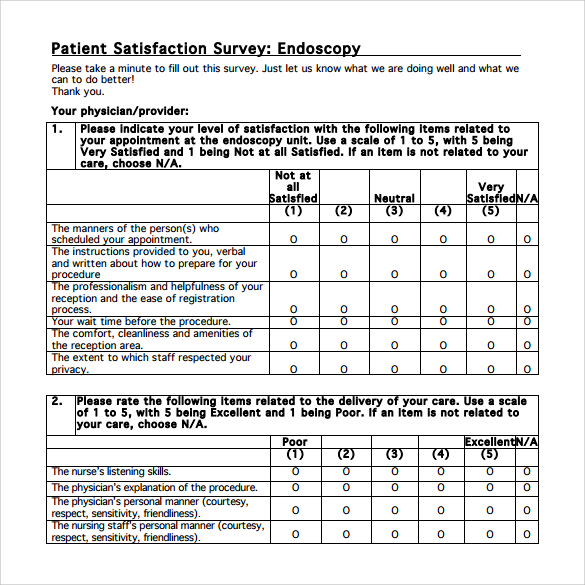 patient satisfaction survey to print