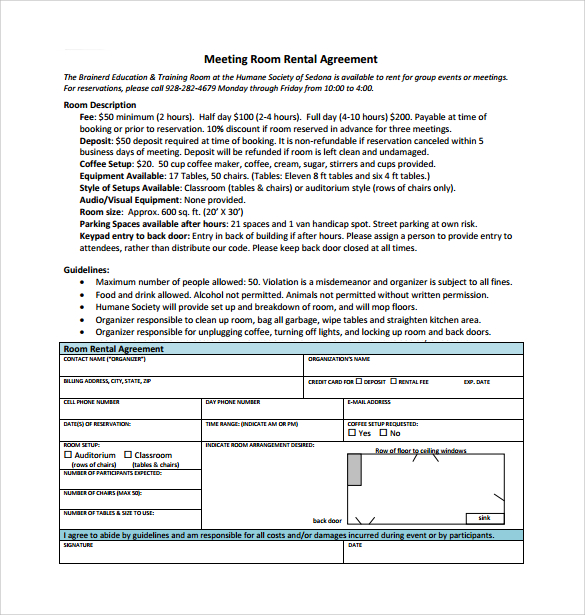 Sample Room Rental Agreement 8 Free Samples Examples