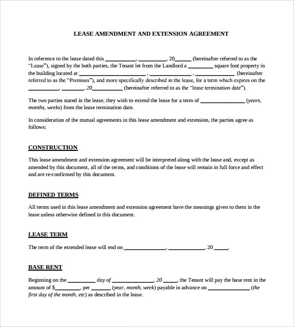 FREE 9 Lease Extension Agreement Templates In PDF