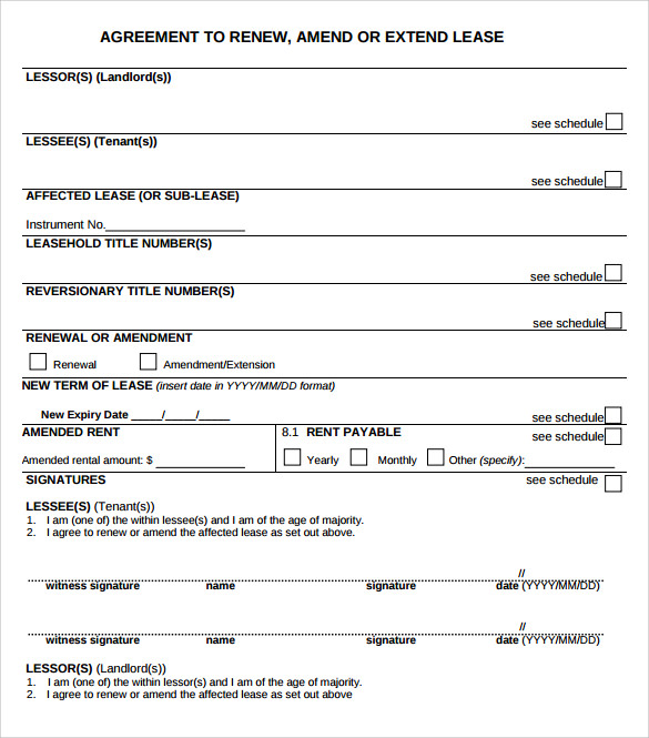 rent lease extension agreement