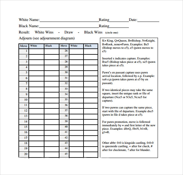 example of chess score sheet