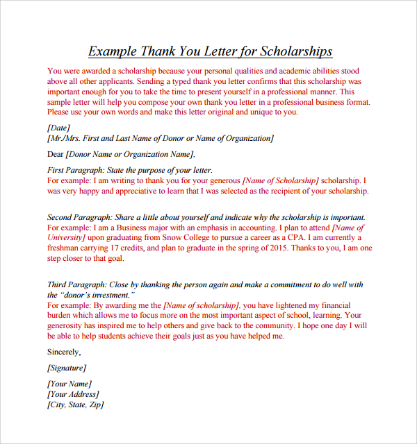 scholarship thankyou letter format