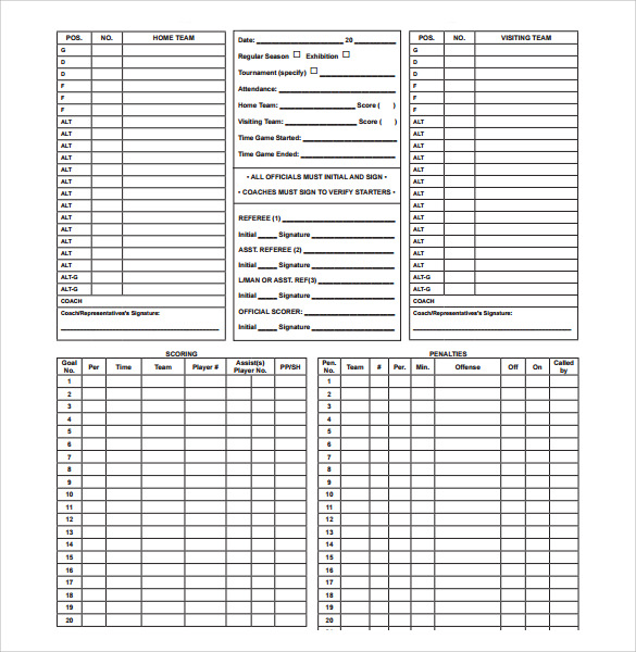 FREE 10+ Hockey Score Sheet Templates in Google Docs MS Word Pages