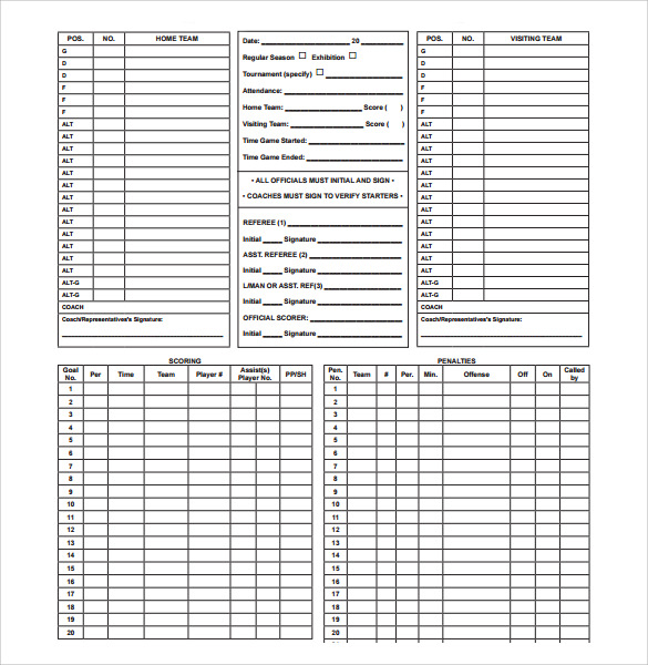 FREE 10 Hockey Score Sheet Templates In Google Docs MS Word Pages