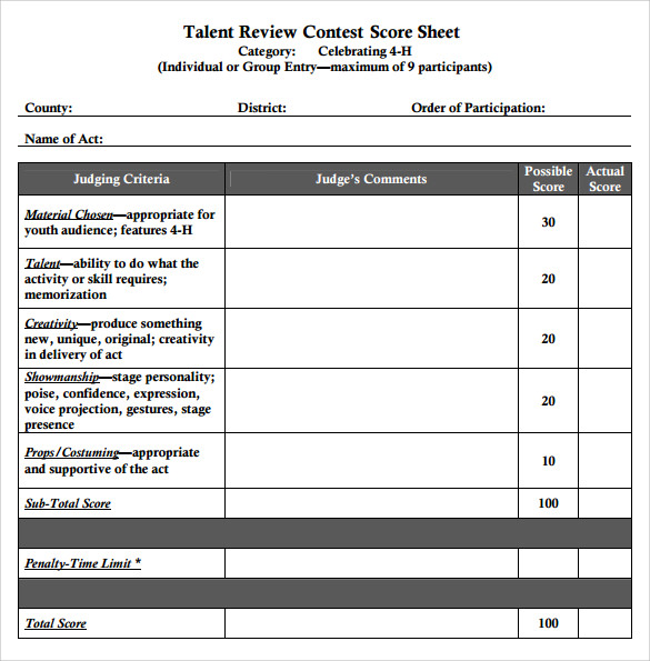 Talent Evaluation Template