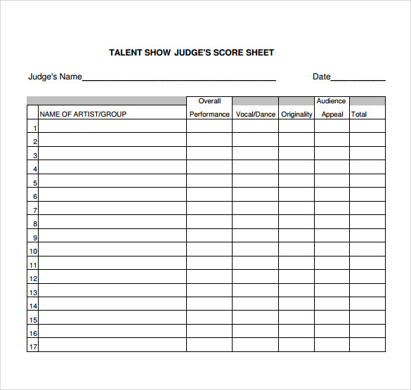 talent show judges score sheet