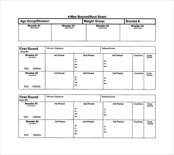 FREE 8  Sample Wrestling Score Sheet Templates in PDF MS Word Excel