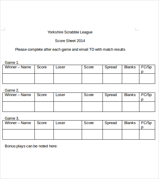 FREE 7 Sample Scrabble Score Sheet Templates In Google Docs MS Word 