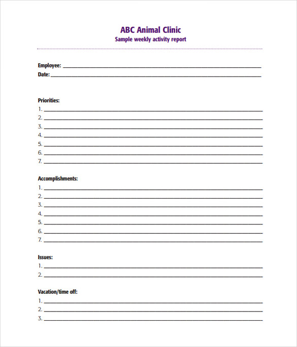 sample weekly activity report template