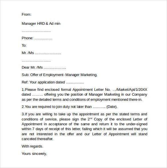 7 Employment Cover Letter Template – Samples , Examples 
