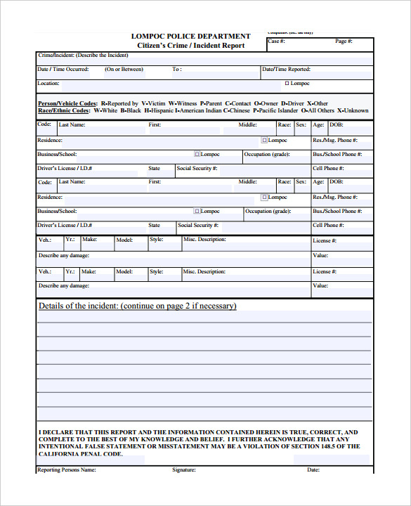 sample crime report template