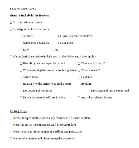 sample crime report template in word document