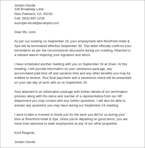 7+ Employment Termination Letters  Sample Templates