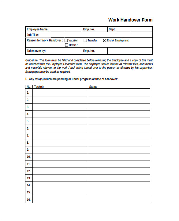 handover report template pdf