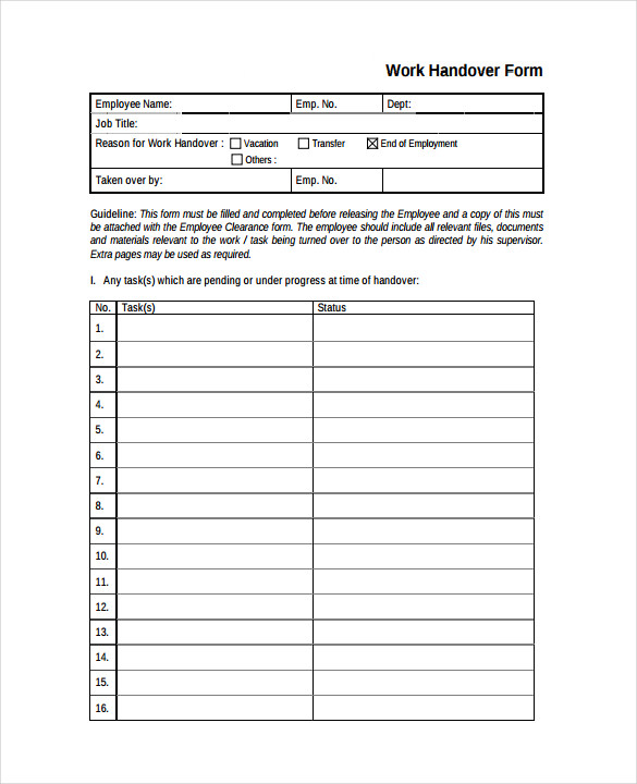 Key Handover Template