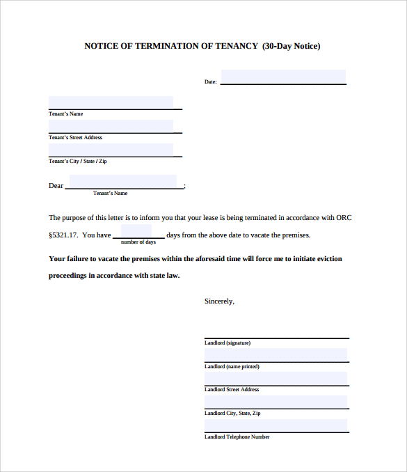 8 Sample 30 Day Notice Letter Templates Download for Free Sample