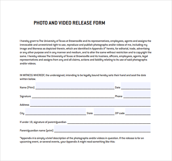 simple photo and video release form pdf