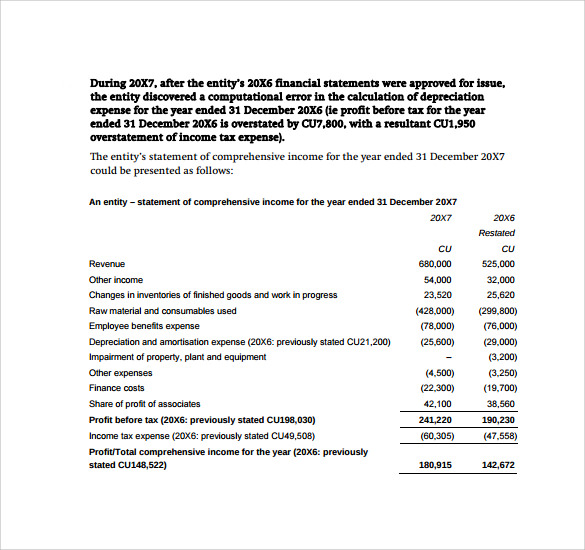 statement of simple comprehensive income statement