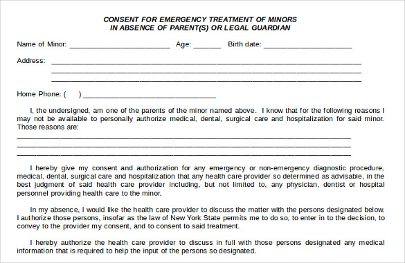 sample example of child medical consent form