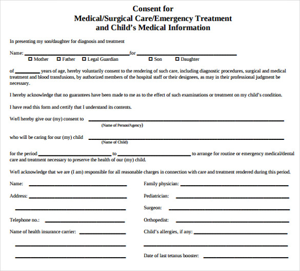 a child medical consent form 