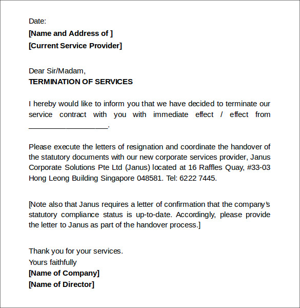 service termination letter to company