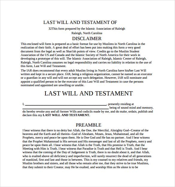 last will and testament template microsoft word