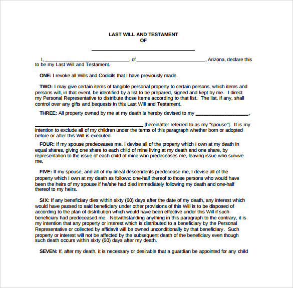 last will and testament form for free