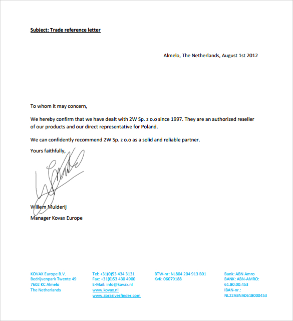 trade reference letter template