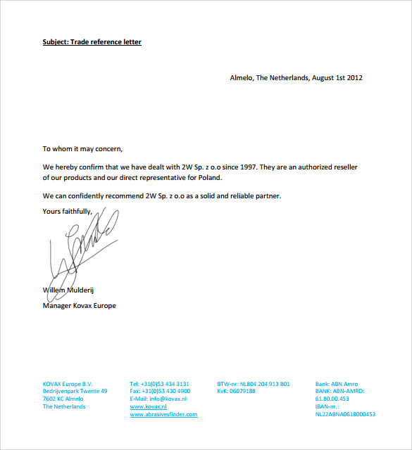 Trade Reference Request Letter