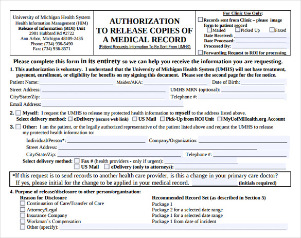 Generic Medical Records Release Form 7 Download Free