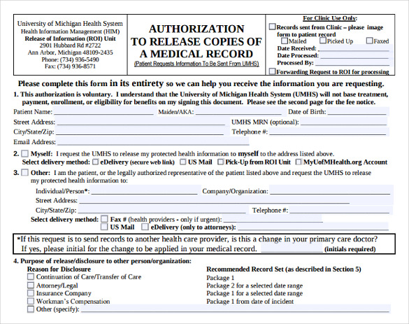 Medical Records Release Form 2