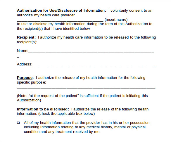 example of generic medical records release form