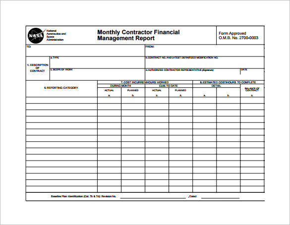 monthly contractor financial management report template