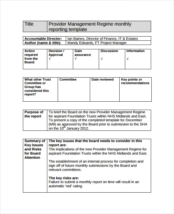 Property Management Monthly Report To Owner Template