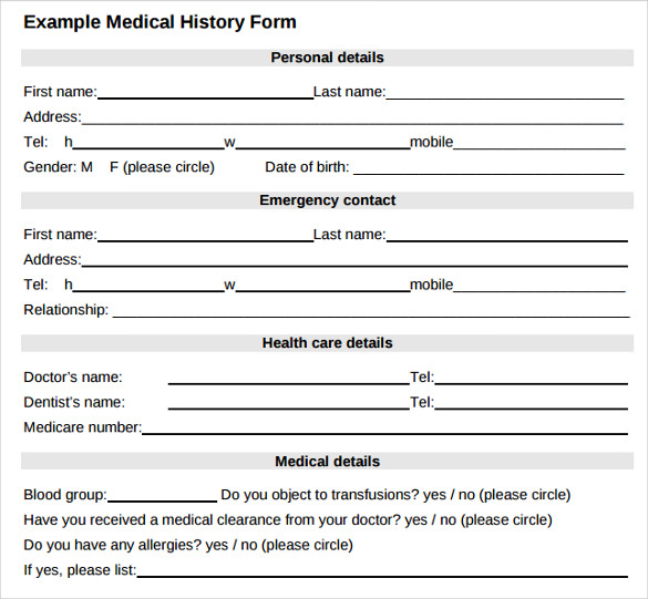 pdf download example for medical history form