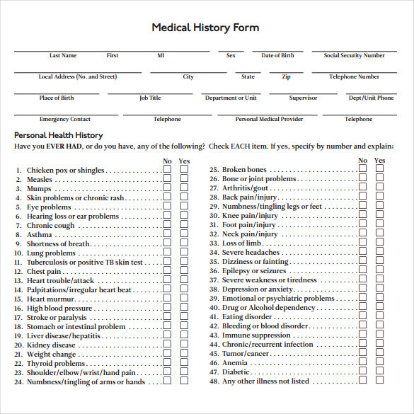 printable download medical history form