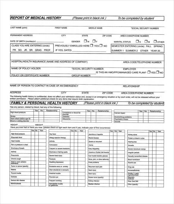 medical history form example