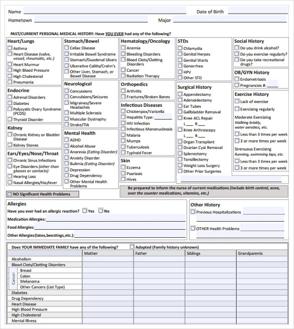 FREE 7 Medical History Forms In PDF MS Word