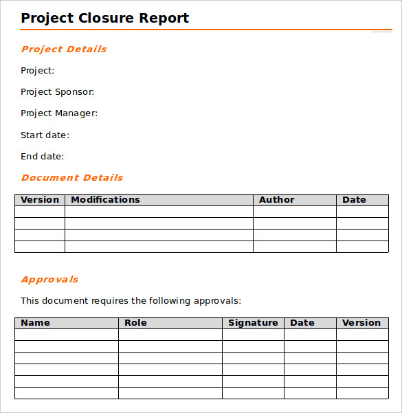 9 Sample Project Closure Report Template Examples Sample Templates