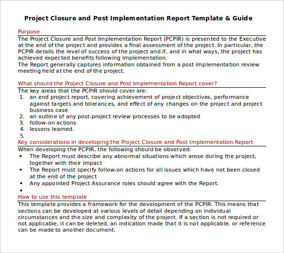 download project closure report template in word