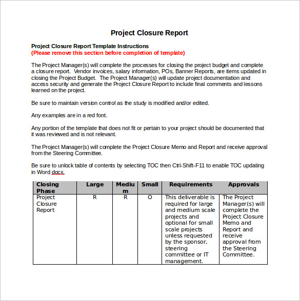 9 Sample Project Closure Report Template Examples Sample Templates