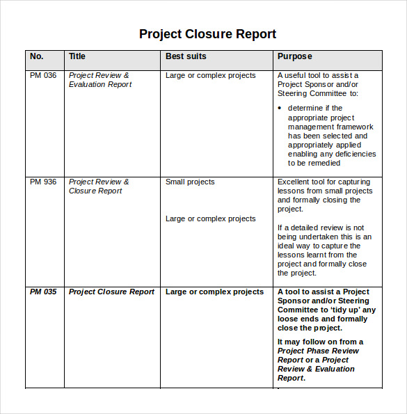 simple project closure report template